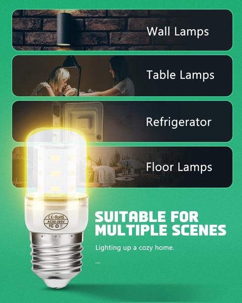 Refrigerator LED Light Bulb KEI D34L Refrigerator Bulb Light Replacement Fit for Frigi-daire Ken-More-2 Packs (3.5W 85V-265V E27 2700K Warm Light)...