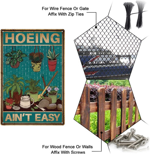 SUPERDANT Garden Plant Tin Sign Hoeing Ain't Easy Vintage Metal Tin Signs Plant Maintenance Funny Metal Plaque for Home Outdoor Garden Farm Girl's...