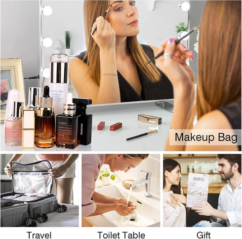 Travel Makeup Bags Cosmetic Organizer Bag: 3-Set Large Capacity Make up Bag - PU Leather Toiletry Bag for Women - Wide Open Portable Pouch with Di...