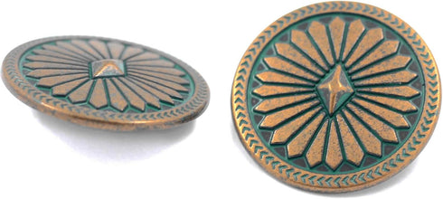 Bezelry 10 Pieces Diamond Flower Metal Shank Buttons. 25mm (1 inch) (Copper Green)...