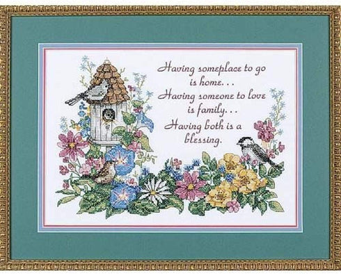 Dimensions Flowery Verse Bird Houses Stamped Cross Stitch Kit, 14'' W x 10'' H, multi-colored...