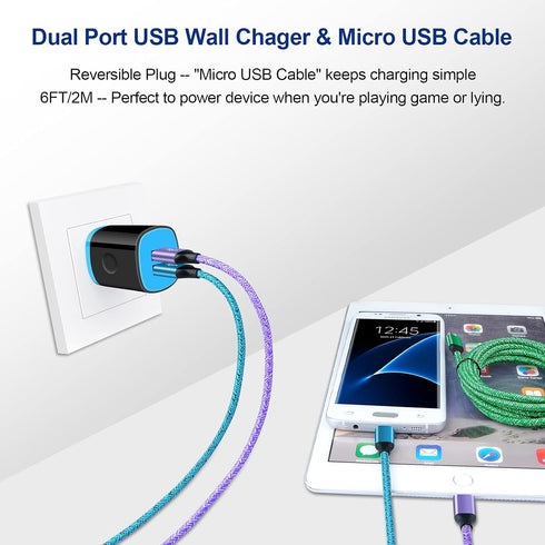 Android Phone Wall Charger Cube Block with Micro USB Cable Compatible for Moto E, G, G5 Plus/E5 Play E6 E4, Samsung Galaxy Note 5/4 S7 S6 J8 J7 J7...