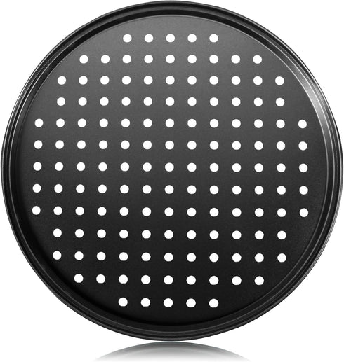 Pizza Steel Pan for Oven, Pizza Crisper Pan with Holes 12 Inch, Nonstick Round Pizza Baking Sheet Oven Tray, Perforated Carbon Steel Pizza Bakewar...