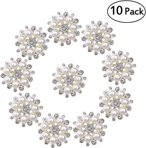 10 Pieces Pearl Rhinestone Buttons, Faux Pearl Snowflake Rhinestones Buttons, Flat Back Flower Rhinestone Buttons Pearl Sew on Clothing Buttons fo...