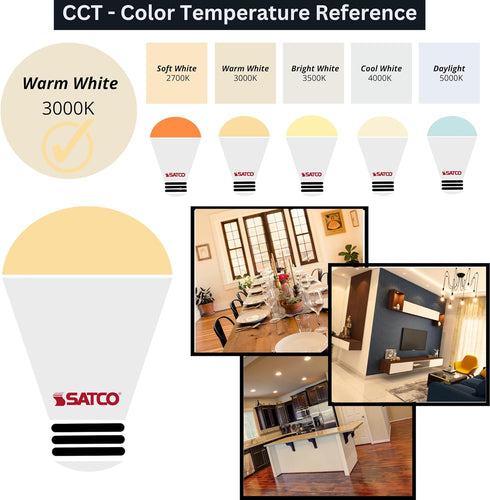 Satco S39836; LED Lamps; 9.8 Watt; A19 LED; Omni-Directional; 3000K; Medium Base; 220 deg. Beam Angle; 120 Volt (6 LED Light Bulbs)...