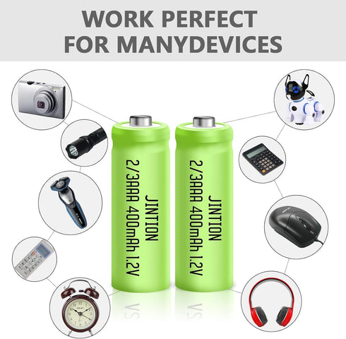 JINTION NIMH 2/3AAA Rechargeable 2/3 AAA Batteries 1.2V 400mAh Rechargeable Battery Batteries Button Top 5 pack(They are not AAA Size Batteries)...