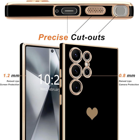 Teageo for Samsung Galaxy S24 Ultra 5G Case for Women Girl Cute Love-Heart Luxury Soft Back Cover Raised Full Camera Protection Bumper Silicone Sh...