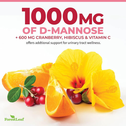 ForestLeaf D Mannose 1000mg Capsules - D-Mannose with Cranberry, Hibiscus & VIT C, Urinary Tract Health for Women and Men, DMannose Pills for UTI,...