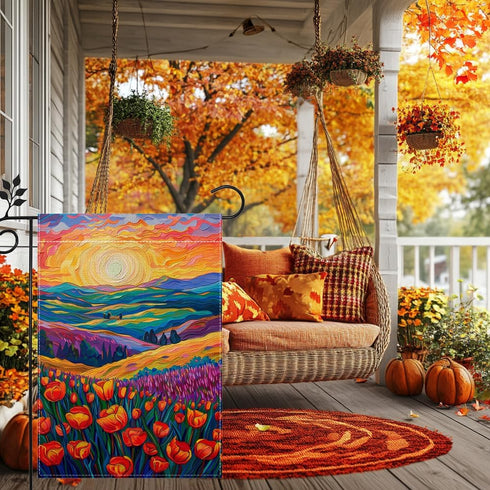 Fall Garden Flag, Oil Painting Tulip Garden Flag, 12x18 Inches Double Sided Burlap, Floral Garden Flag, Yard Lawn Flag, Outdoor Patio House Decor ...