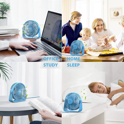 FARADAY USB Desk Fans 5 Inches Portable Table Fans 360° Head Rotation Small Personal Desktop Fan for Home Office, 3 Speeds, Blue...