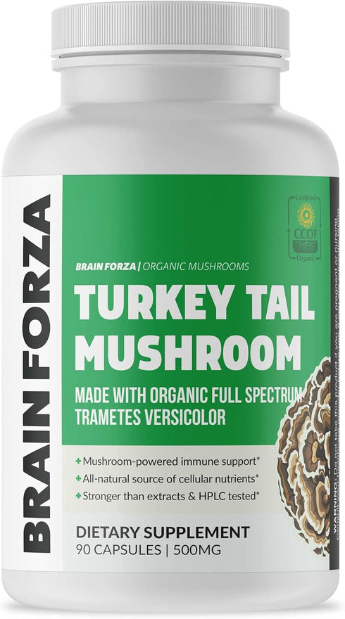 Brain Forza Organic Turkey Tail Mushroom Capsules, Mushroom Powdered Immune Support, Liver and Digest Health Support, Organic Defense Support, Non...