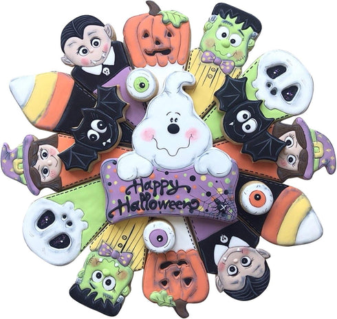 LILIAO Halloween Cookie Cutter Set - 8 Piece - Skull, Witch, Candy Corn, Vampire, Pumpkin, Zombie, Bat and Ghost Plaque Fondant Biscuit Cutters - ...