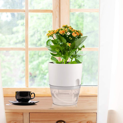 Plant and Flower Pot Set, 5 Pack 6/4.1/3.2 Inch Self Watering Pots for Indoor Plants Wicking Pots, Modern Decorative Planter Pot for House Plants,...