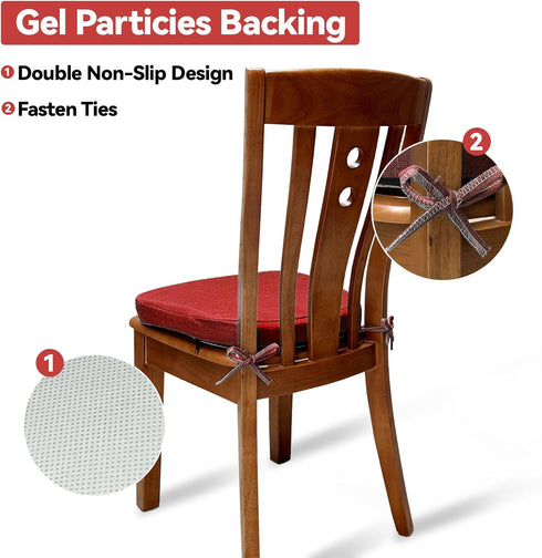 Chair Cushion with Ties for Dining Chairs Memory Foam Thick Kitchen Chair Pad 17" x 16.5" x 2"with Machine Washable Cover Seat with Zipper Indoor ...