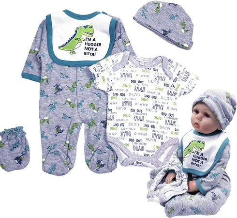 Reborn Baby Dolls Boy Clothes 22 inch Dinosaur Outfit Accessories 5 pcs Sets Fit 20-22" Newborn Dolls Clothing...