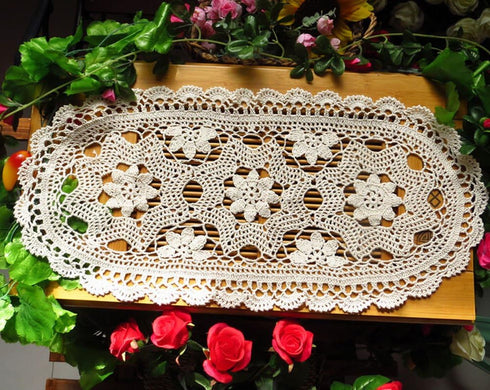 Laivigo Handmade Crochet Lace Oval Lucky Flower Tablecloth Table Runner Doilies Doily,12x24 Inch?Beige...