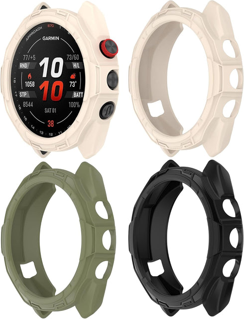 3 Pack/Set Protective Cases Intended for Approach S70 Watch Cases Acceassories Compatible with Garmin Approach S70 Smartwatch (Black,Green,Beige, ...