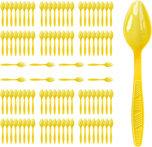 Yellow Plastic Spoons Heavy Duty, Disposable Party Supplies 104 PCS...