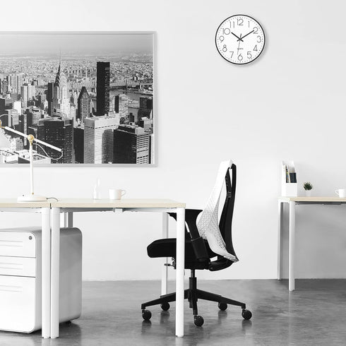 Foxtop Black Wall Clock 12 Inch Silent Non Ticking Quartz Battery Operated Round Clock Easy to Read for Office Classroom School Home Living Room B...