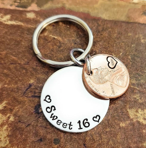 Sweet 16 Happy 16th Birthday Coin Lucky 2008 (Birth Year) Penny Key Chain Gift for Teenage New Driver...