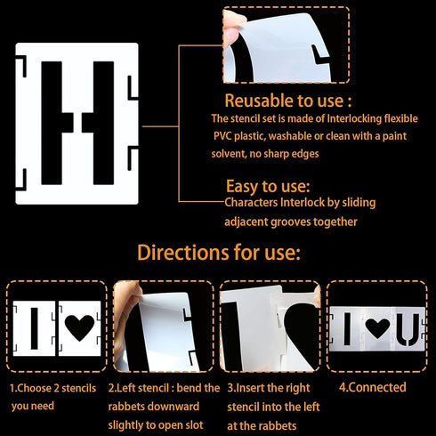 6 Inch Letter Stencils Symbol Numbers Craft Stencils, 42 Pcs Reusable Alphabet Templates Interlocking Stencil Kit for Painting on Wood, Wall, Fabr...