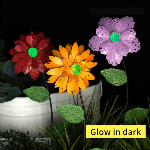 Floral Garden Stake Decor,Glow in Dark Shaking Head Outdoor Plant Pick Water Proof Metal Flower Stick for Lawn Yard Patio,Pathway Ornament,Set of ...