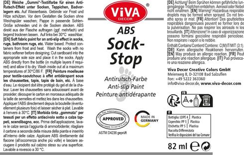 Viva Decor ABS Sock Stop (2.77 Fl oz, Transparent) - Fabric Paint for Non-Slip Socks, Bath Mats & More - Latex-Free, Water-Based, Washable - Secur...