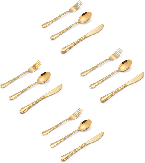 LIANYU 12-Piece Gold Kids Silverware Set, Stainless Steel Toddler Utensils Flatware Set, Child Cutlery Tableware Set for 4, Include Knife Fork Spo...