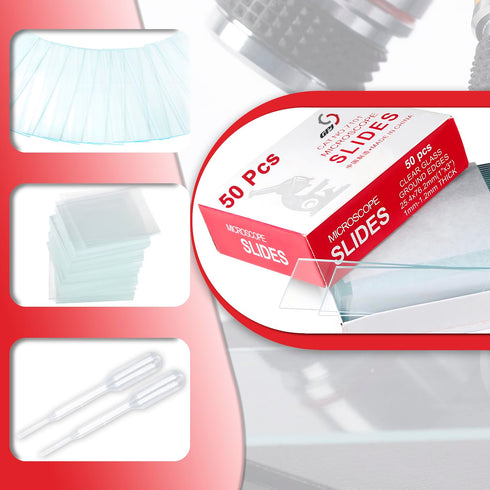 Microscope Slides Clear Glass 50 Pcs Pre-Cleaned Blank Microscope Slides Ground Edges 1" x 3" with 100pcs Pre-Cleaned 20mm x 20mm Microscope Cover...
