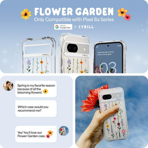 CYRILL Cecile Compatible with Google Pixel 8a Case Clear, Flower Floral Design Cute, Shock-Absorbent Corner Bumpers Protective Phone Case for Pixe...