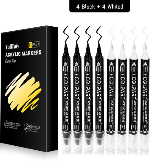 Dual Tip Acrylic Paint Pens Markers, 8 Pack Black & White Paint Pens for Wood, Canvas, Stone, Rock Painting, Glass, Ceramic Surfaces, DIY Art Supp...