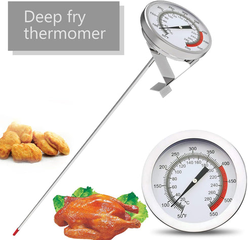 Lightbeam 16" Long Stem Deep Fry Thermometer with Clamp, Instant Read 2" Dial Meat BBQ Thermometer for Deep Fry, Grill, Turkey, Candy, Coffee etc...