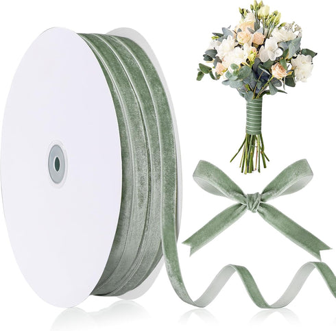 Chuangdi Wedding Velvet Ribbon Spool Vintage Velvet Ribbons Roll for Wedding Invitations Bridal Flower Bouquets Gifts Wrapping DIY Crafts(Dusty Gr...