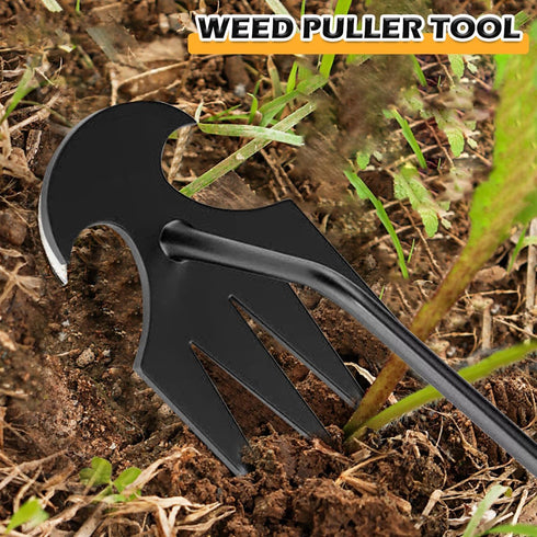 2PCS Weed Puller Tool, Weeding Artifact Uprooting Weeding Tool, Garden Planting Weed Pulling Tool with Handle 4 Teeth Manganese Steel for Vegetabl...