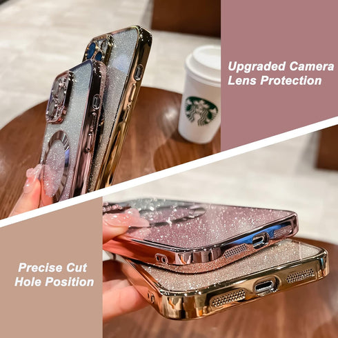 for iPhone 14 Pro Max Case Glitter Magnetic Compatible with MagSafe Full Camera Lens Protection Luxury Plating Cute Bling Clear Shockproof Slim Ph...