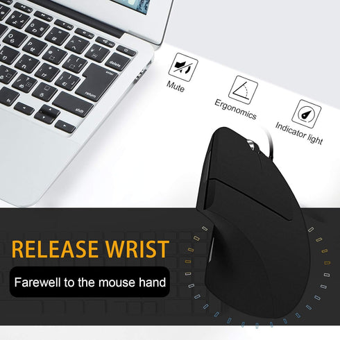 Wired Vertical Mouse, Optical Ergonomic Mouse with 4 Adjustable 800/1200/2000/3200, 5 Buttons USB Computer Mouse, Better for Large and Medium Size...