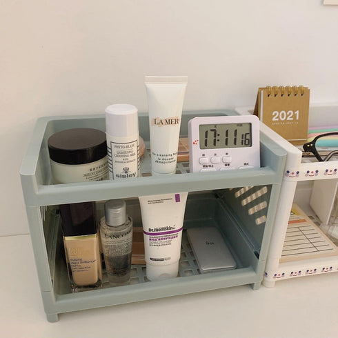 2 Tier Plastic Countertop Shelf Organizer Storage Rack, Multifunction Pantry Storage Organizer Kitchen Spice Rack Bathroom Shelf Organizer Tableto...