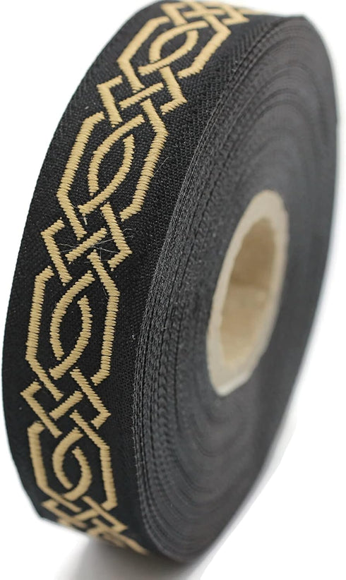 10.9 Yards Spool 0.79 inches Wide Gold Black Celtic Claddagh Celtic Ribbon Embroidered Woven Ribbon Jacquard Ribbon 20272...