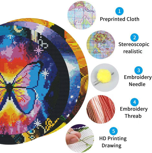 Syjinghao 4 Pack Stamped Cross Stitch Kits for Adults Beginners,Landscapes Butterfly Counted Cross Stitch Kits,Full Range of Needlepoint Stamped K...