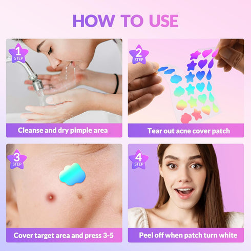 Pimple Patches for Face, Hydrocolloid Acne Patches, Cute Star Pimple Patches with Salicylic Acid, Tea Tree Oil & Calendula Oil, Cover and Reduce Z...