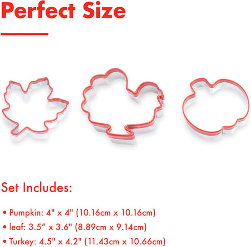 3 Pcs Thanksgiving Maple Leaf & Pumpkin 4.5'', 4'', 3.6'' Fall Cookie Cutters...