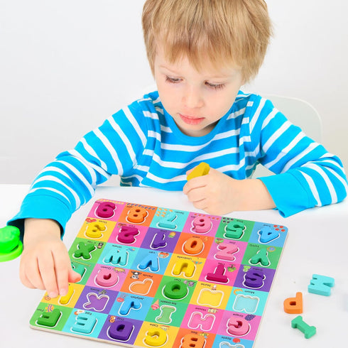 Wooden Alphabet Puzzles for Toddlers 2-4, Alphabet and Number Puzzle with ABC Learning for Toddlers 1-3, Preschool Learning Toys with Chunky ABC P...