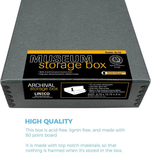 Lineco, 8x10 Gray Drop Front Archival Storage Box Metal Edge. Acid-Free, Lignin-Free. Preserves Photos, Documents, Prints, Cards, DIY...