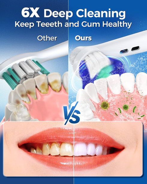 Rotating Electric Toothbrush for Adults with 8 Brush Heads (2 Types), 4 Modes Deep Clean Electric Toothbrush with Rechargeable Power and 2 Min Sma...