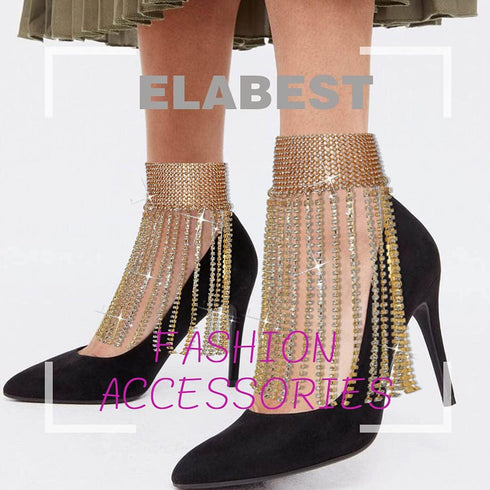 ELABEST Rhinestone Ankle Bracelets Crystal Tassel Anklet 2pcs Glitter Tennis Foot Chain Wedding Jewelry Accessories For Women and Girls...