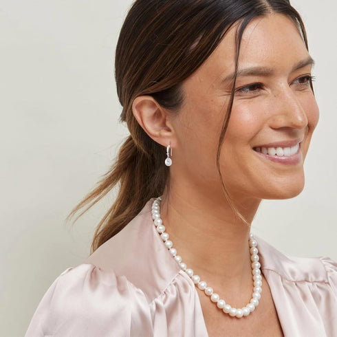 The Pearl Source Real Pearl Dangle Earrings for Women with Genuine AAA Quality White Freshwater Cultured Pearl...