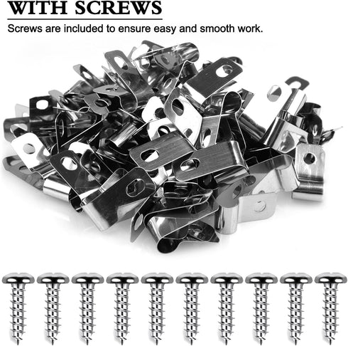 100 Pcs Fence Wire Clamps Stainless Steel Fencing Mounting Clips with 100 Pcs Stainless Steel Screws for 12-16 Gauge Welded Wire to Wood, Metal or...