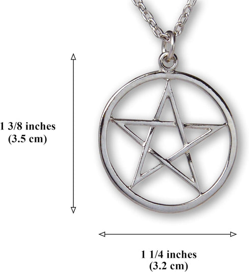 Pentacle Pentagram Polished Silver Finish Medieval Renaissance Pendant Necklace...