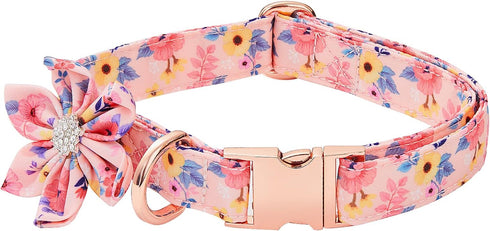 Dog Collar with Daisy Tie, 3 Patterns Soft & Comfty Flower Print Padded Pet Collars with Strong Metal Buckle for Boy and Girl Dogs(Pink, M)...