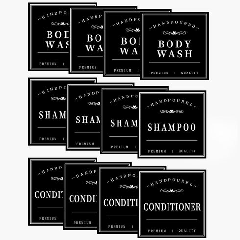 12PCS Bathroom Labels for Soap Dispenser, Removable Bathroom Organization Labels, Waterproof Bottle Labels for Shampoo Conditioner Body Wash (Blac...